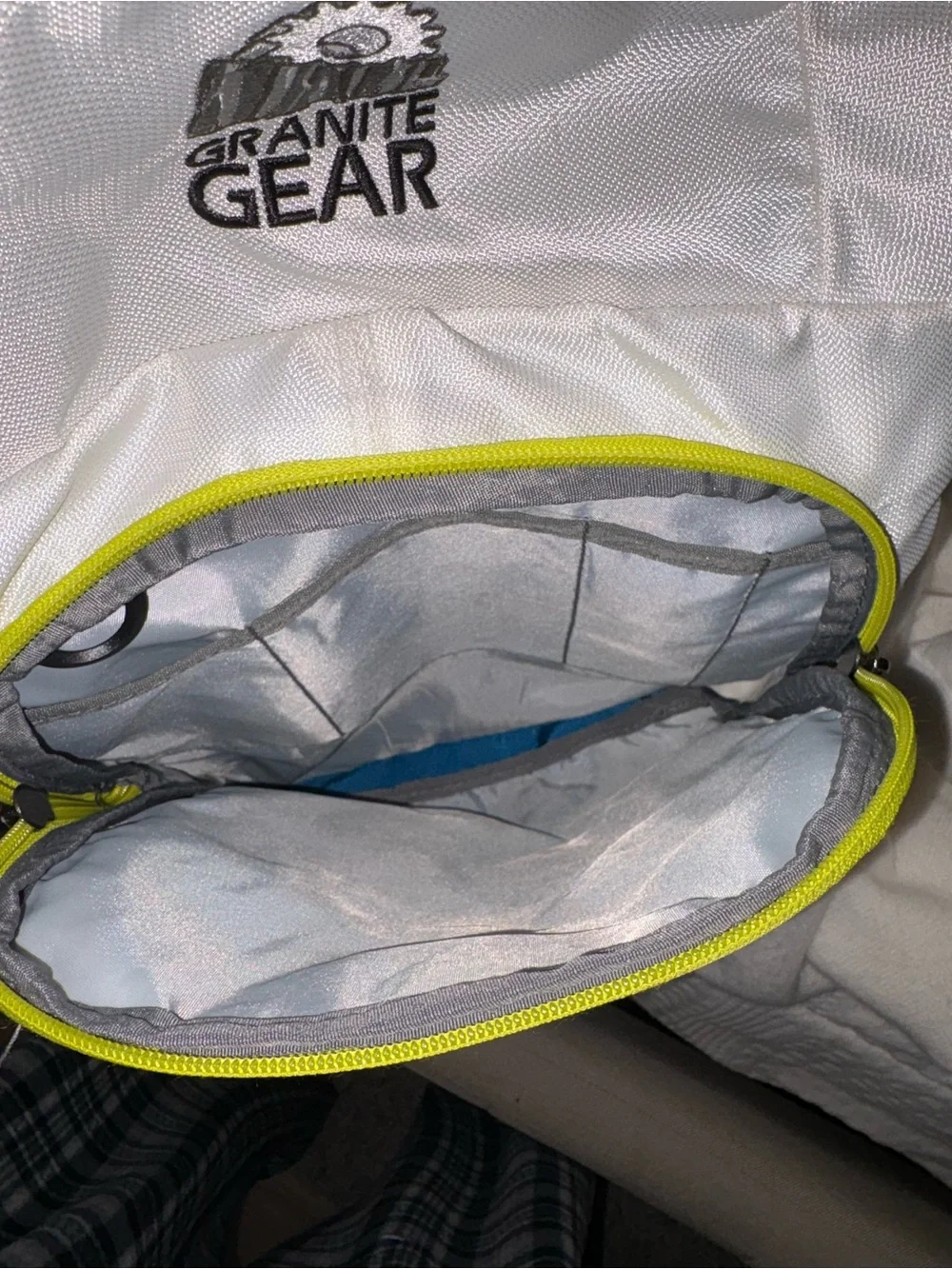 Granite Gear White & Blue Men’s Backpack with Neon Yellow Accents